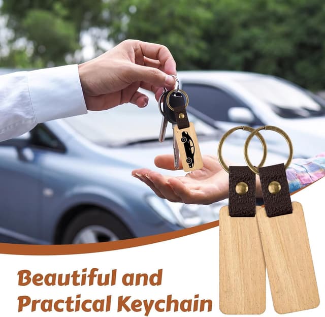 Detalle de Svalor 12 Pack Wooden Keyring Blanks for Laser Engraving (Rectangle Beech Wood)
