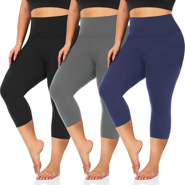 Imagen de 3-Pack Women’s Plus Size Capri Leggings (High Waist Tummy Control) XL–4X — Stretchy Yoga Workout Pants en OfertitasTOP