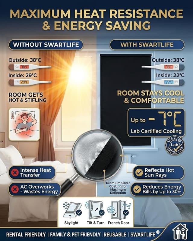 Detalle de SwartLife 100% Blackout Blind (240x145cm) Stick-On Cut-to-Fit with Suction Cups & Hook-Loop Tabs