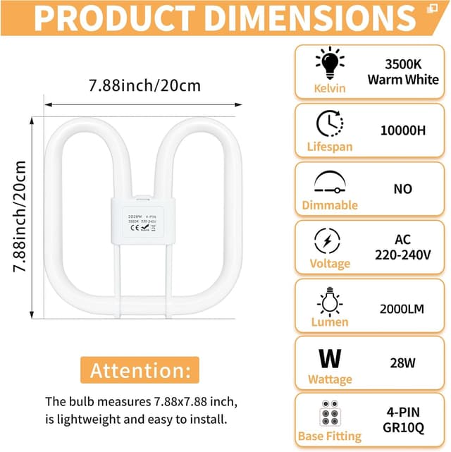 Detalle 2 de GR10Q GR10q 4‑PIN 28W 20x20cm CFL bulb