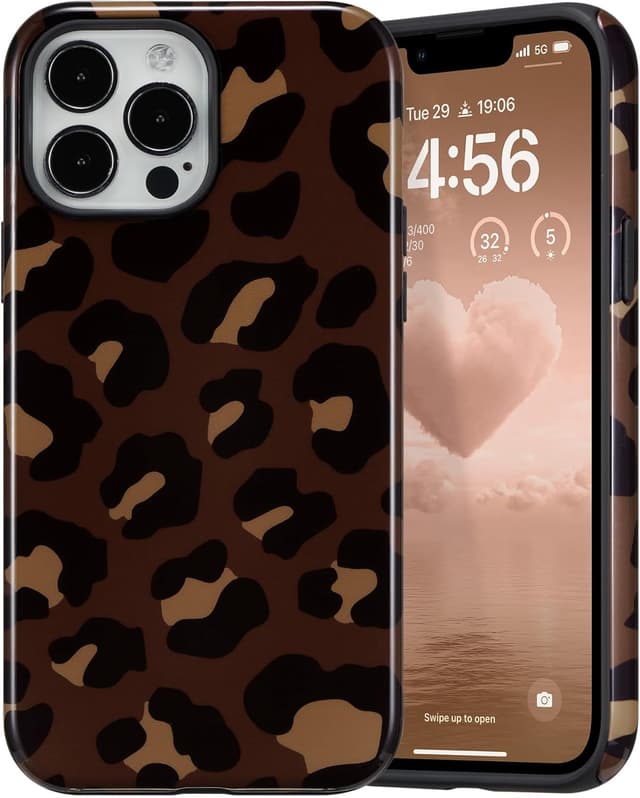 Detalle de DEFBSC Case for iPhone 13 Pro (6.1-inch) – Brown Leopard Print slim bumper hybrid cover