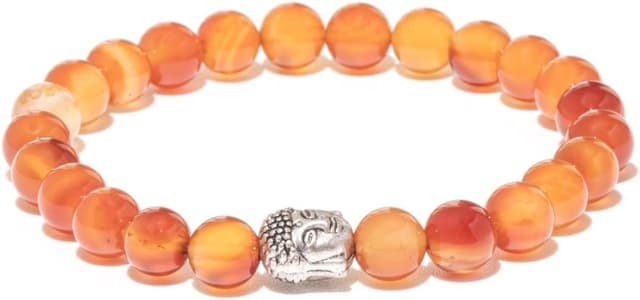 Detalle de BERGERLIN Buddha Armband mit Karneol-Perlen (Naturstein geprüft in Deutschland) – Natursteinarmband mit Echtheitszertifikat