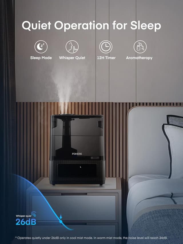 Detalle de FOHERE 6L — Humidificateur à brume froide et chaude (ultrasonique) pour la maison, avec minuterie et mode sommeil