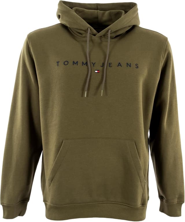 Detalle de Tommy Jeans felpa uomo Linear Logo con cappuccio in cotone felpato