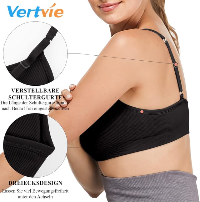 Thumbnail 4 de Vertvie Damen 2er/3er/4er Basic-Wohlfühl-BH Set „Sport“ mit Spaghettiträgern, ohne Bügel (Low Support)