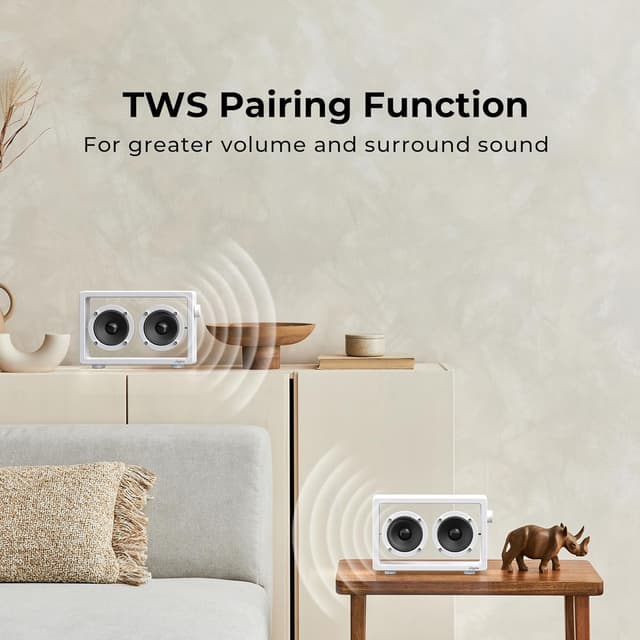 Detalle de JAYINE Tragbarer Bluetooth-Lautsprecher 16 W (Bluetooth 5.3, AUX 3,5 mm) – minimalistisch in Weiß