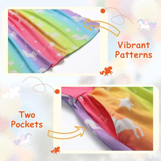 Detalle de Robe VASCHY pour fille en coton imprimé licorne, manches longues et longueur au genou (3-10 ans)