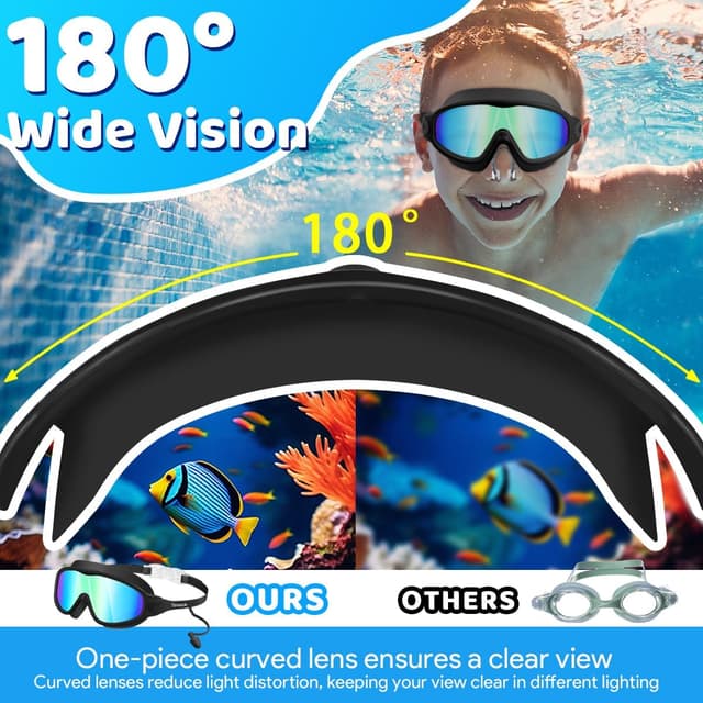 Detalle 2 de Vvinca Kids Swimming Goggles (2 Pack) with Earplugs, Nose Clip & Anti-Fog UV Protection for Age 3–15