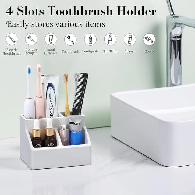 Detalle de Luxspire Zahnbürstenhalter aus Kieselgur mit 4 Fächern – schnell trocknend, grau