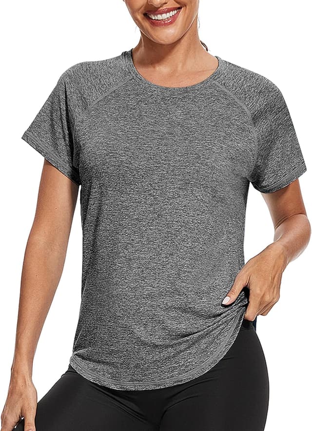 Detalle de Gyabnw Damen Sportshirt mit Rundhals und atmungsaktivem Mesh-Design für Lauftraining, Yoga & Fitness