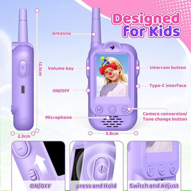 Detalle de Wootoyz video walkie talkies for kids (Pink) – video calling, voice effects and rechargeable play
