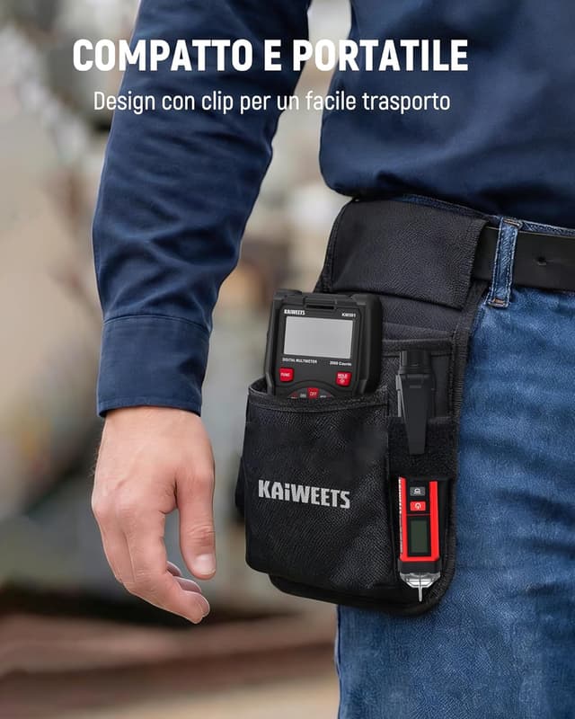 Thumbnail 6 de KAIWEETS Cercafase Senza Contatto NCV – Tester di tensione 12-1000V / 70-1000V AC con display LCD, allarme e torcia LED (ETL CAT IV)