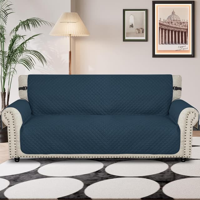 Detalle 2 de Ystyle copridivano trapuntato natalizio 4 posti con braccioli, estivo impermeabile antigraffio antispiosco, blu Berlino