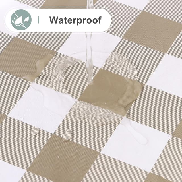 Detalle 2 de misaya Square Waterproof Vinyl Table Cloth (Buffalo Flannel Backed), Wipeable Plastic Table Cover, 60" x 60" — Khaki & White