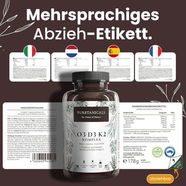 Thumbnail 4 de PURETANICALS Omega 3 + D3 + K2 240 Kapseln đ©ș