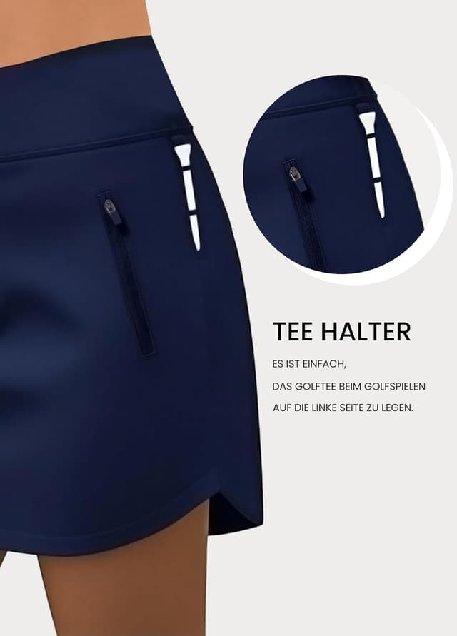 Detalle de Jhsnjnr Damen Sport-Hosenrock mit Reißverschluss-Taschen, elastisch – für Golf, Laufen & Tennis