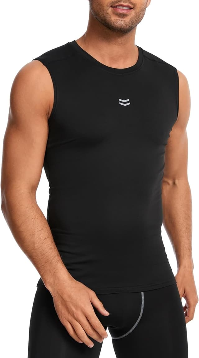 Detalle 2 de AMZSPORT Canotta Compressione Uomo con asciugatura rapida e logo riflettente per palestra, running e training