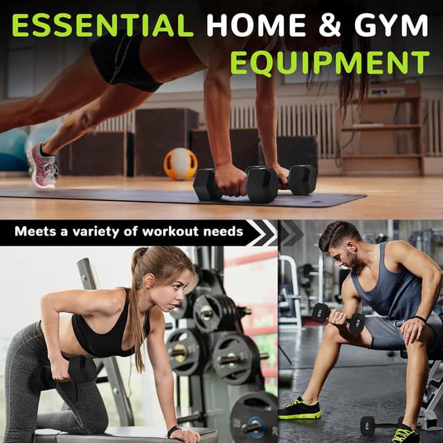 Detalle 2 de Fitvids Rubber Encased Hex Dumbbells (Anti-Slip Metal Handle) — Multiple Sizes