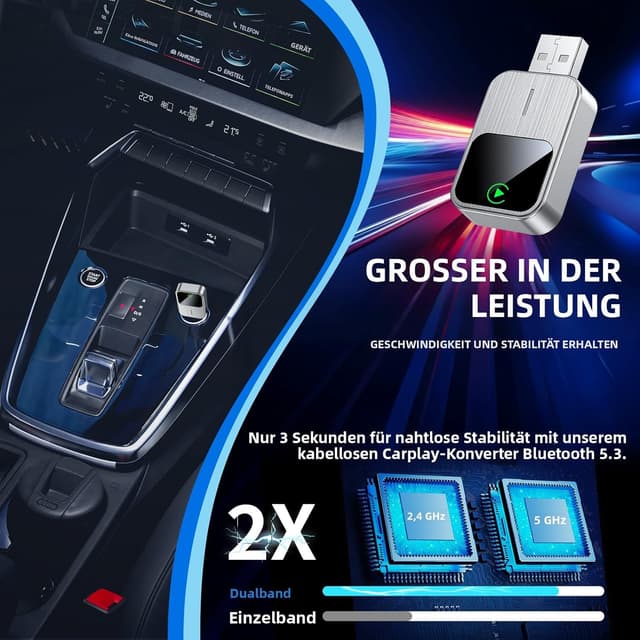 Detalle 2 de SOSECCE Wireless CarPlay Adapter für iPhone (Plug & Play) – kabellose CarPlay-Nutzung im Auto