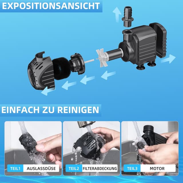 Detalle de Biling Ultraleise Aquarium Pumpe 750 l/h – Tauchbrunnenpumpe für Springbrunnen, Teich & Aquarium