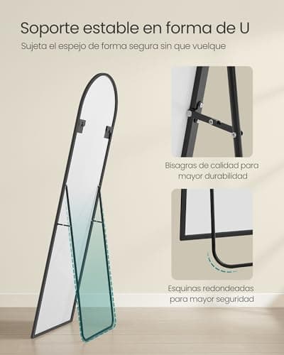 Thumbnail 3 de SONGMICS Espejo de Cuerpo Entero, 160 x 50 cm, Espejo Arqueado con Soporte, con Marco de Aleación de Aluminio, Cristal Templado, para Dormitorio, Salón, Vestuario, Navidad, Negro Tinta LFM031B01