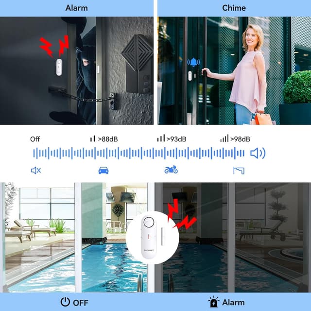 Detalle 2 de TECKNET 2-in-1 Wireless Door & Window Alarms for Kids Safety (3-Pack) with Chime & 3-Level Volume Control
