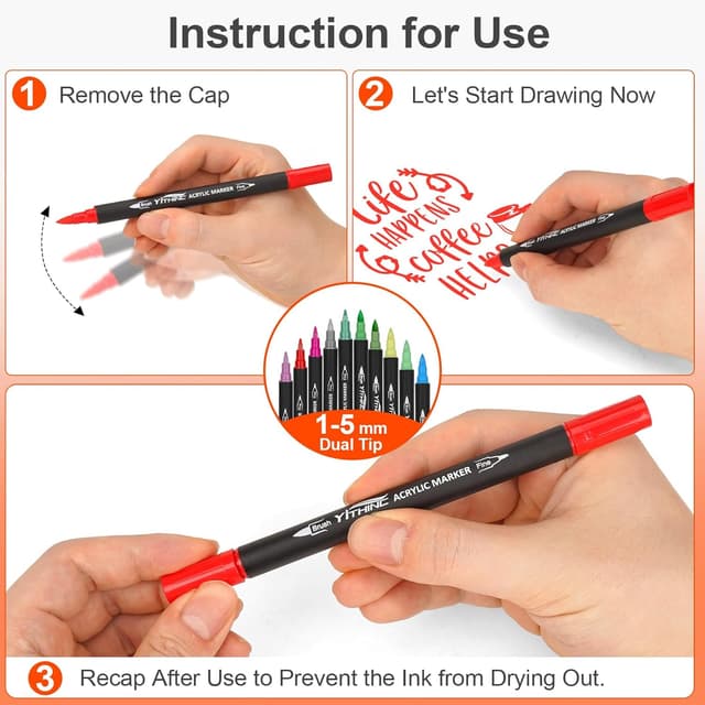 Detalle de YITHINC pennarelli acrilici a doppia punta 24 colori