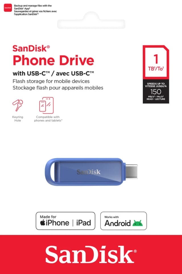 Detalle de SanDisk Phone Drive USB‑C 1TB Maritime Blue – schneller Datentransfer für Handy und PC