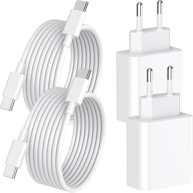 Detalle de FUHAYA iPhone 17/16 chargeur 20 W USB‑C (4-Pack) certifié MFi avec câbles USB‑C vers USB‑C