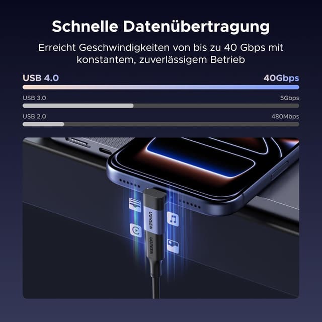Detalle de UGREEN USB-C Winkeladapter 90° 3 Stück