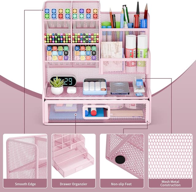 Detalle 2 de Restorgan Netz Schreibtisch Organizer Rosa