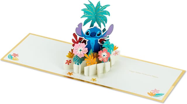 Detalle de Hallmark Disney Lilo & Stitch carte pop-up 3D avec fleurs hawaïennes dorées, pour toutes les occasions