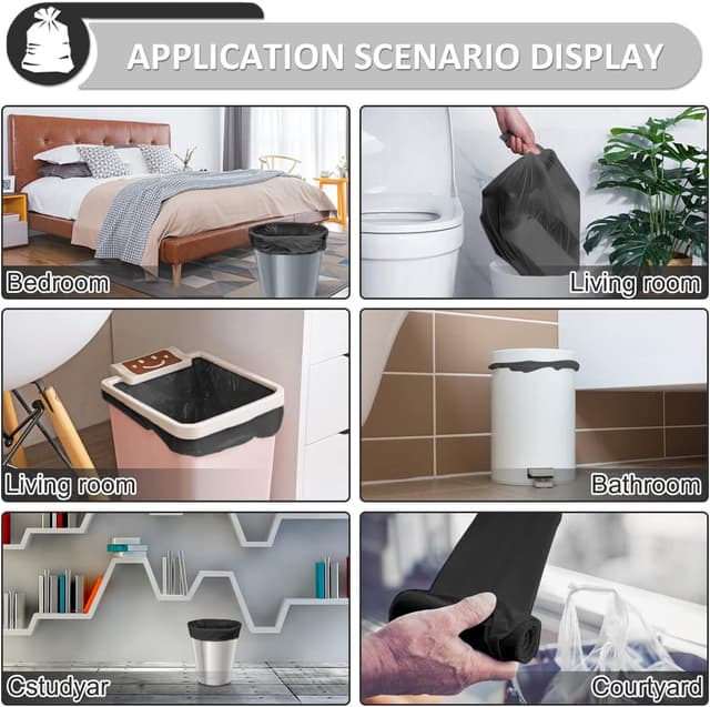 Thumbnail 6 de Small Black Bin Bags 4–6L Pedal Bin Liners (69 Count) – Mini HDPE Wastebasket Trash Bags