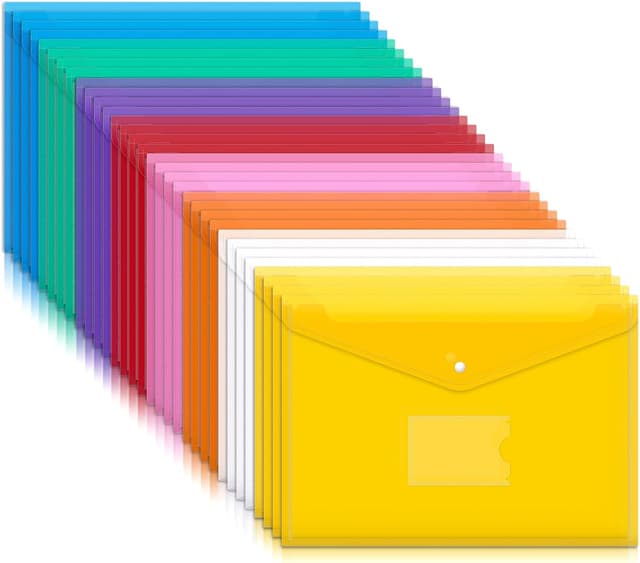 Thumbnail 6 de Mutsitaz 24er Set A4-Dokumententaschen mit Druckknopf – bunte Kunststoffhüllen, 8 Farben