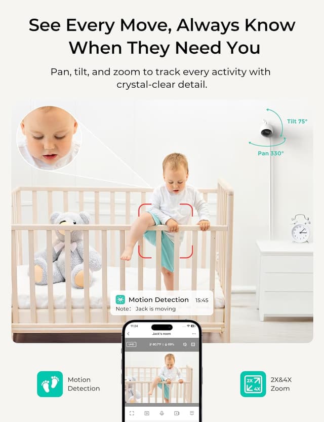 Detalle 2 de Dr.Care VistaView Lite Smart WiFi Baby Monitor (4” 720P split screen, 1080P camera, app control)
