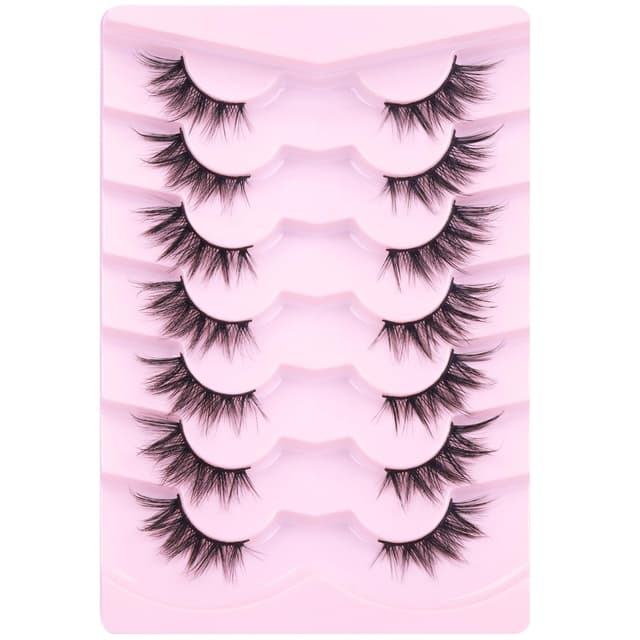 Detalle de Fox Eye Half Lashes (Faux Mink) Wispy Cat Eye Strip Lashes, 20mm, 7 Pairs