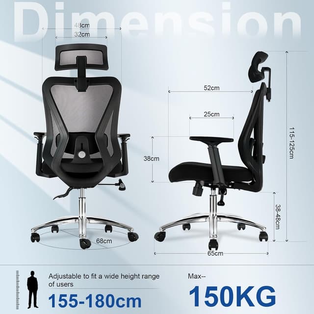 Detalle de Durrafy Bürostuhl Ergonomisch, 150 kg