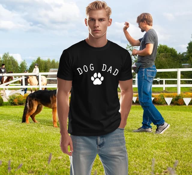 Detalle 2 de Qskall Dog Dad T-Shirt (Funny “Dogfather” Tee) in a soft 60/35/5 blend