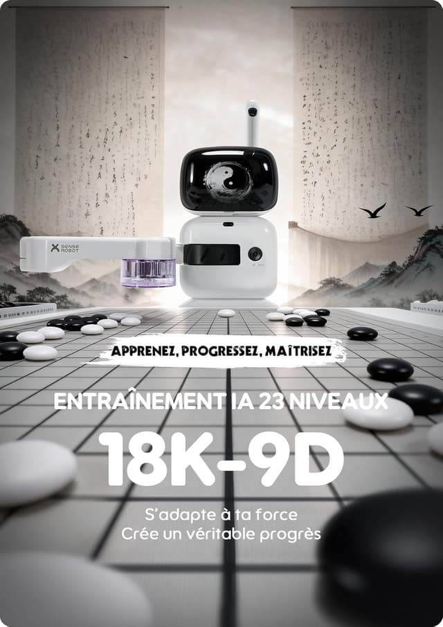 Detalle de Sense Robot Go Professionnel – Plateau de Go intelligent avec bras robotisé et IA (23 niveaux)