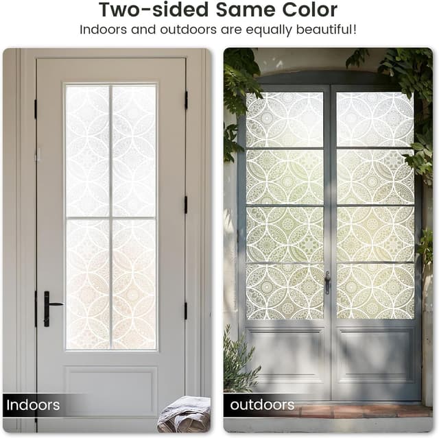 Detalle de dktie Window Film Vinyl Non Adhesive Privacy Film (Stained Glass) for Bathroom & Shower Door, 90x200cm, White