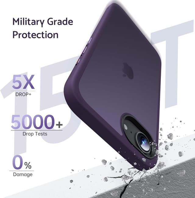 Detalle de Anqrp Matt Zero Serie für iPhone 16e / 17e – dünne transluzente Schutzhülle mit Kameraschutz in Dunkel Lila