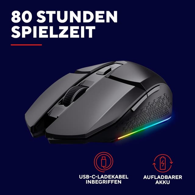 Detalle de GXTrust Vylax 1108 kabellose Gaming-Maus mit 80 Stunden Akkulaufzeit, 800–4.800 DPI und 6 Tasten