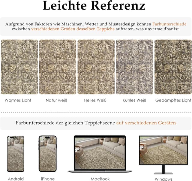 Detalle 2 de HUGEAR Vintage Braun waschbarer Teppich 60x240 cm – rutschfest, kurzflorig für Flur & Vorzimmer