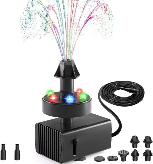 Detalle de SZMP 24-Hours Working Pond Fountain Pump with 7 Nozzles and LED Lights (UK Plug)