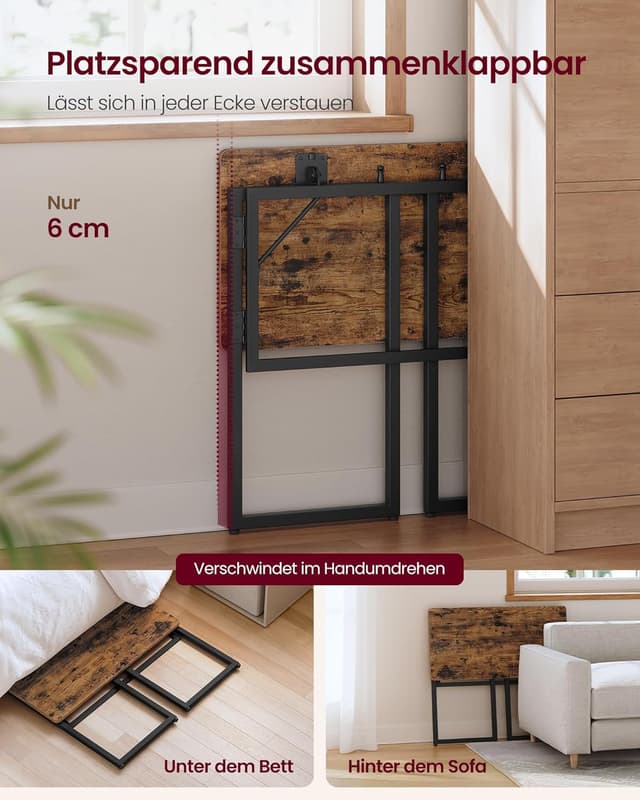 Detalle 2 de VASAGLE Klapptisch LWD151KD01 – kleiner Schreibtisch, klappbar mit 80 x 40 cm Tischplatte