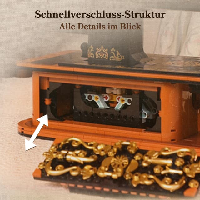 Thumbnail 6 de PANTASY Retro Nähmaschine Baustein-Modell (Vintage Handkurbel) – mechanischer Zahnrad-Mechanismus & Mini-Schneiderei-Diorama