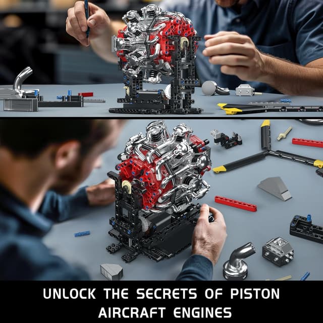 Detalle de Mould King 10211 – Kit de construction en blocs moteur d’avion (1147 pièces)