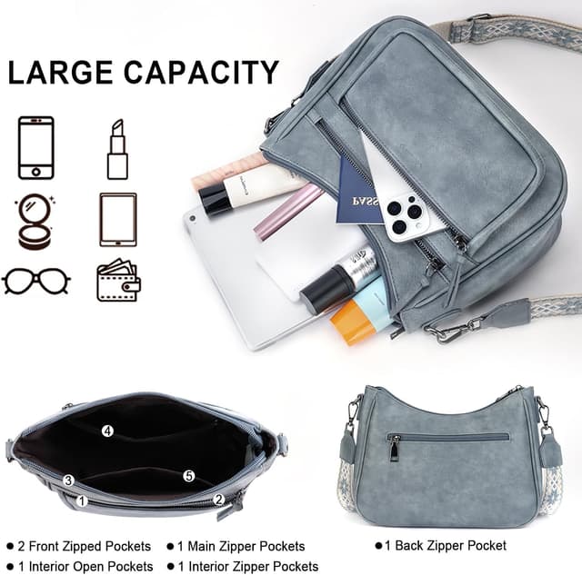 Detalle de VIMUTI Umhängetasche Damen mittelgroß mit vielen Fächern und breitem verstellbaren Schultergurt