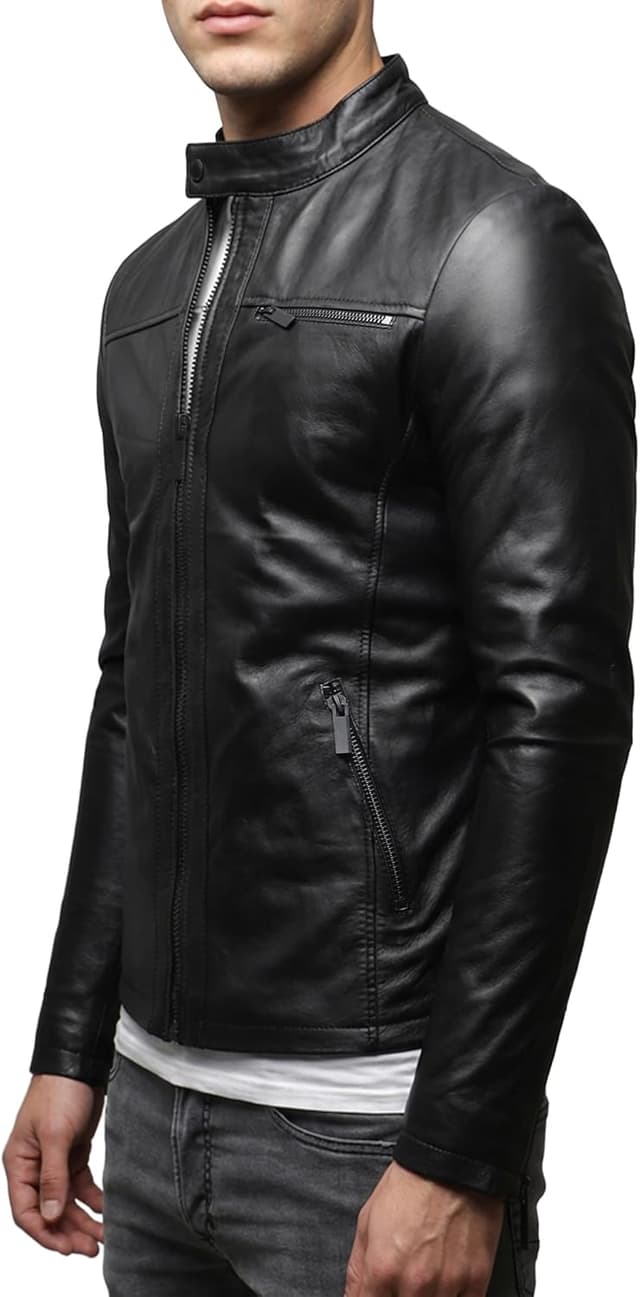 Detalle de Crone Epic Herren Lederjacke Cleane Basic aus 100% Echtleder – in vielen Varianten und Farben