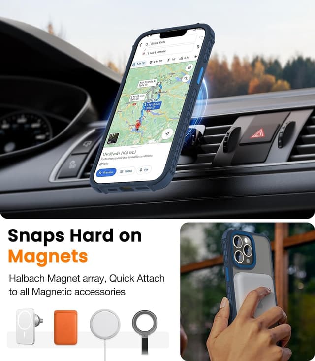 Detalle de DEERLAMN Strong Magnetic Case for iPhone 15 Pro Max (6.7-inch) with MagSafe compatibility — Forest Blue